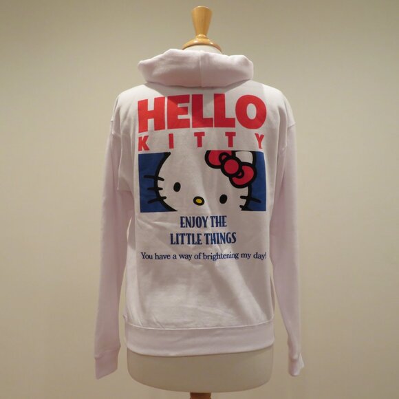 Women XS White Hoodie Sweatshirt Hello Kitty Embroidery Screen Print Warm Cozy - Picture 1 of 16